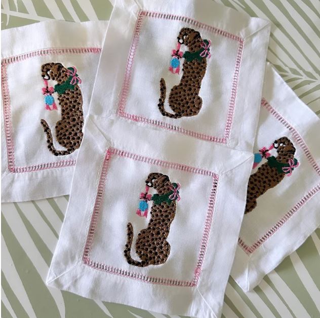 Christmas Cheetah Cocktail Linens