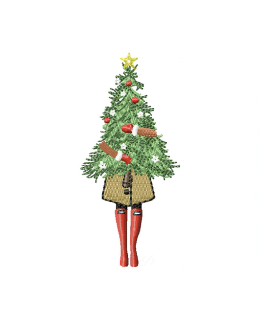 FASHION GIRL CARRYING CHRISTMAS TREE
