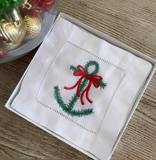 Anchor Wreath Christmas Cocktail Linens